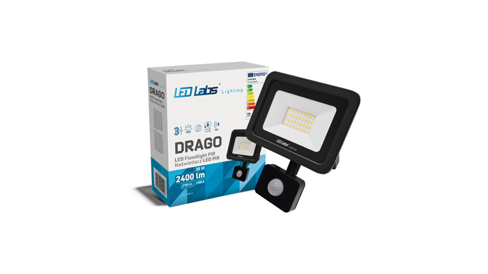 LED LABS 17-0000-12 Naświetlacz LED DRAGO 30W NW IP44 SLIM PIR