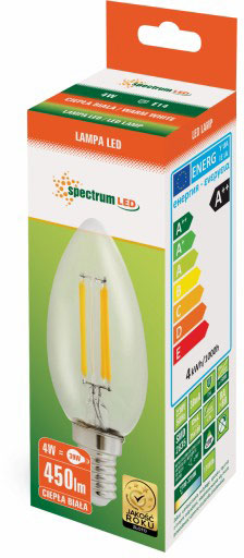 SPECTRUMLED 13874 Żarówka LED ŚWIECOWA E-14 230V 4W COG WW CLEAR SPECTRUM