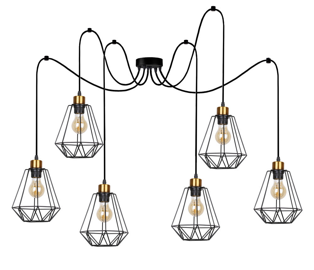 CANDELLUX 36-00316 PRIMO P LAMPA WISZĄCA CZARNY+PATYNA 6X60W E27 KLOSZ CZARNY