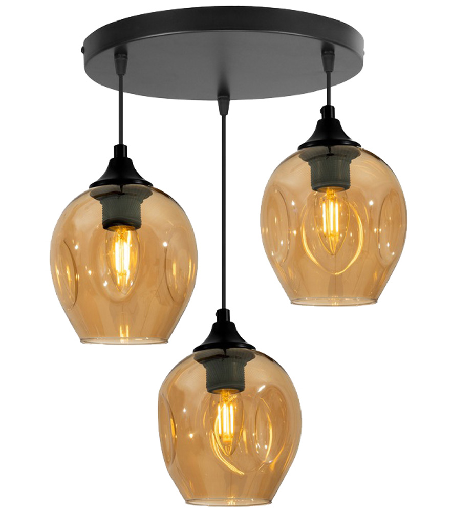 CANDELLUX 33-00613 ASPA LAMPA WISZĄCA CZARNY TALERZ 3X40W E27 KLOSZ BRĄZOWY