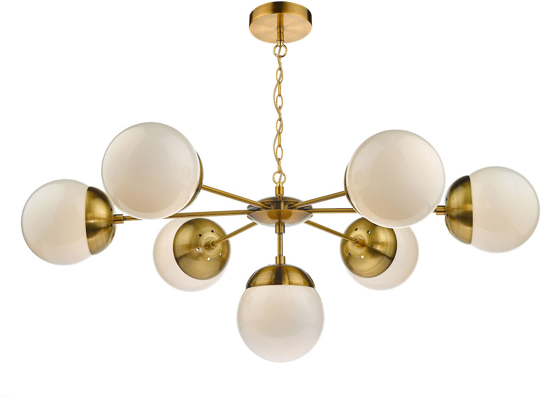 DAR BOM3435 BOMBAZINE 7LT PENDANT NATURAL BRASS CW GLS SHDS