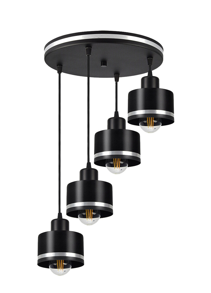 CANDELLUX 34-00491 WAMA LAMPA WISZĄCA CZARNY 4X40W E27 KLOSZ CZARNY+SREBRNY