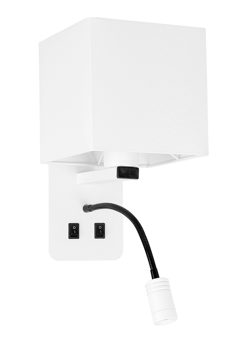 CANDELLUX 21-75666 MAGNUM 2 LAMPA KINKIET PROSTOKĄTNY 1X40W E27+3W LED ABAŻUR KWADRAT BIAŁY