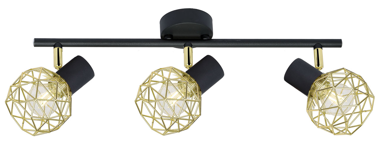 CANDELLUX 93-66640 ACROBAT LAMPA SUFITOWA LISTWA 3X40W E14 CZARNY KLOSZ ZŁOTY