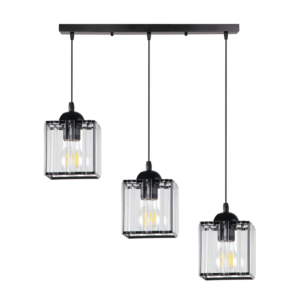 CANDELLUX 33-21120 GLASSIA LAMPA WISZĄCA CZARNY 3X40 E27 KLOSZ CZARNY+KRYSZTAŁY BEZBARWNE