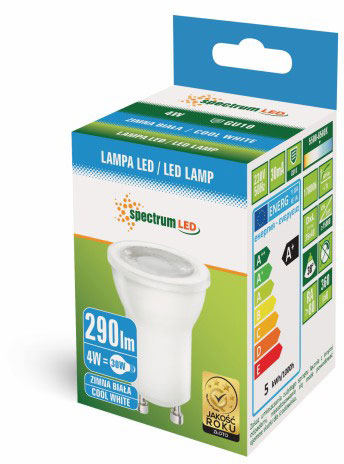 SPECTRUMLED 14108 Żarówka LED MR11 GU10 230V 4W SMD 45st CW z soczewką SPECTRUM