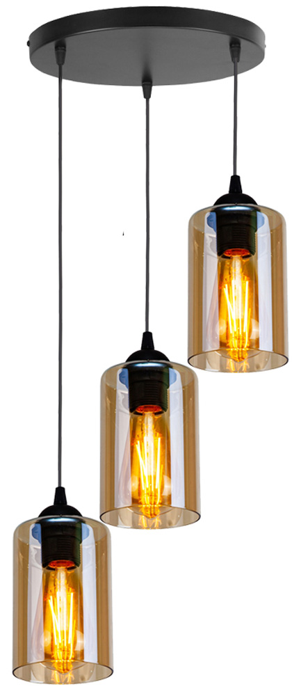 CANDELLUX 33-00576 BISTRO LAMPA WISZĄCA CZARNY TALERZ 3X40W E27 KLOSZ BRĄZOWY