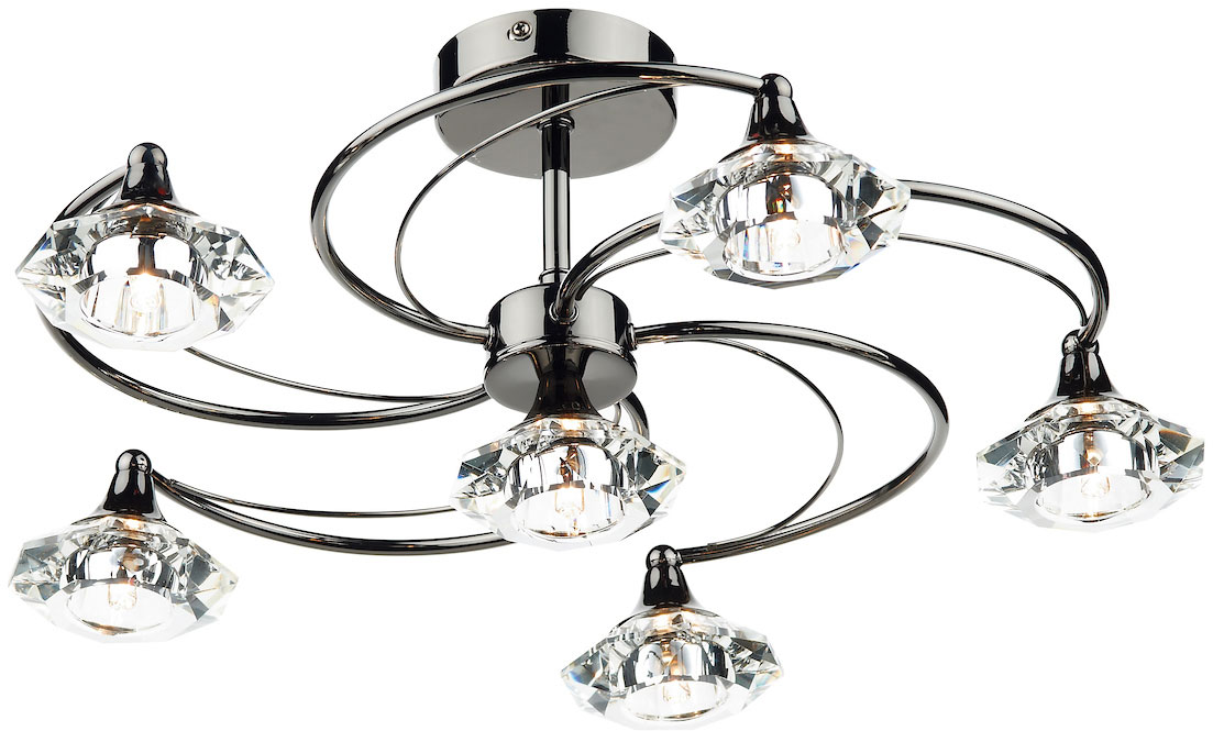 DAR LUT0667 LUTHER 6LT SEMI FLUSH CW CRYSTAL GLASS BLK CHR
