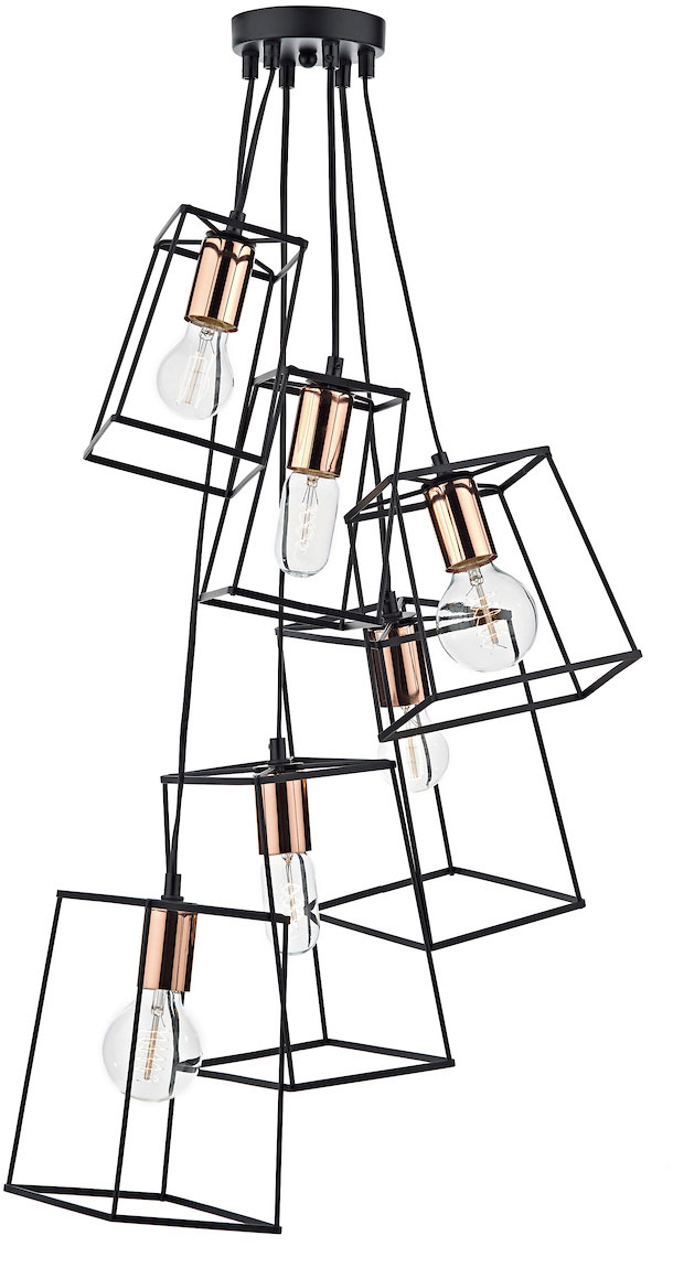 DAR TOW0622 TOWER 6LT CLUSTER PENDANT BLACK COPPER