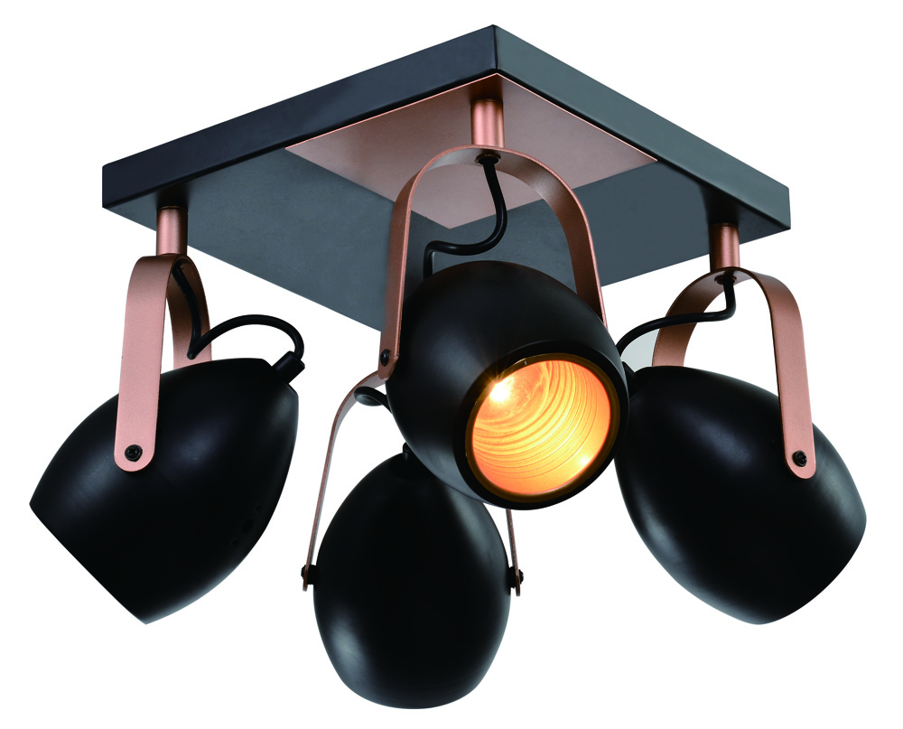 CANDELLUX 98-83128 ANICA LAMPA SUFITOWA PLAFON CZARNY 4X40W E14 ODBŁYŚNIK ZŁOTY