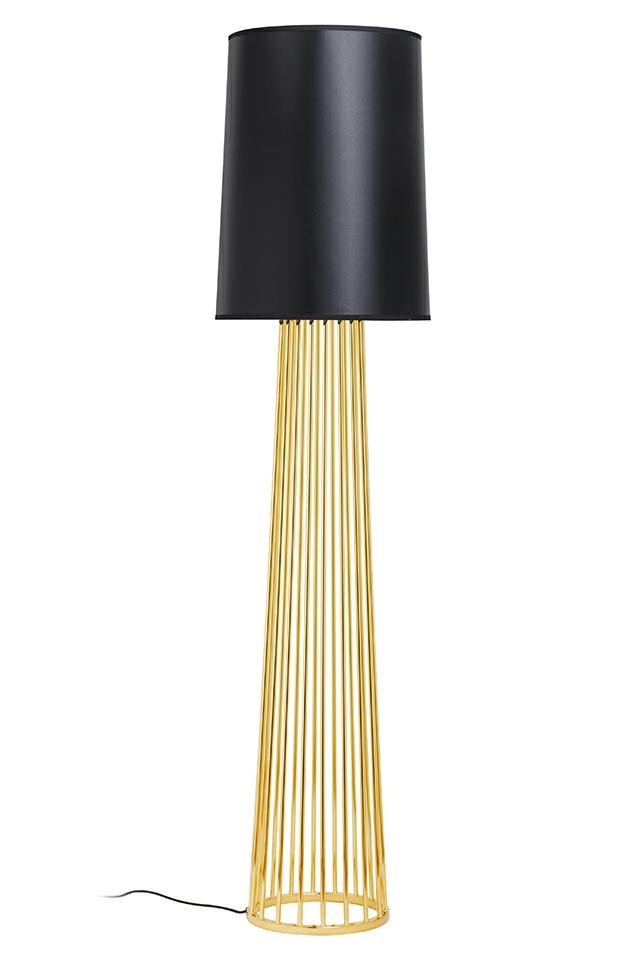 King Home XCF7583-164 Lampa podłogowa HOLMES STRAIGHT złota z czarnym kloszem - metal