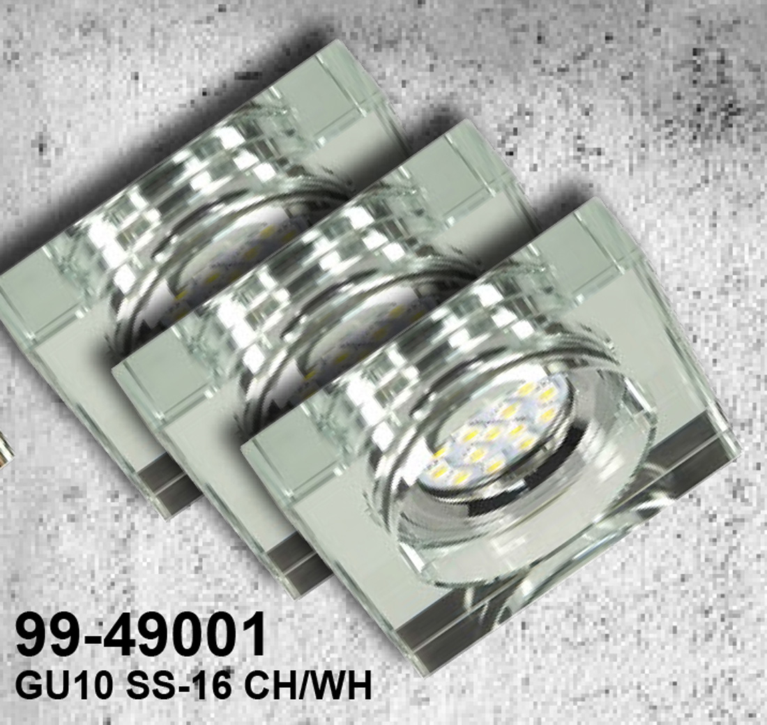 CANDELLUX 99-49001 ZESTAW TRZECH OPRAW SS-16 CH/WH 3X3W GU10 LED Z ŻARÓWKĄ LED CHROM OPR. STROP. STAŁA KWADRATOWA SZKŁO BEZBARWNE