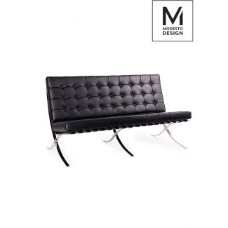Modesto Design T03-2.BLACK.PU MODESTO sofa dwuosobowa BARCELON czarna - ekoskóra, stal polerowana