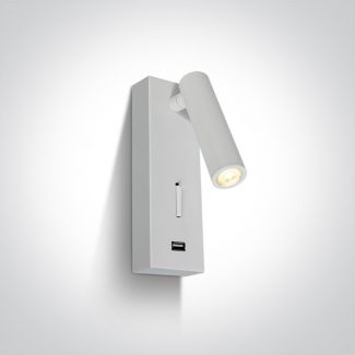 ONE LIGHT 65746A/W/W Kandila USB biała przyłóżkowa oprawa COB LED 3000K 3W IP20 z USB i przełącznikiem