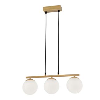 CANDELLUX 33-37435 Carrine lampa wisząca drewniany 3x40W E14 klosz biały