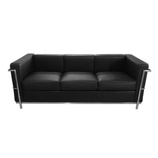 King Home T011A-3S.BLACK Sofa trzyosobowa SOFT LC2 czarna - włoska skóra naturalna, metal