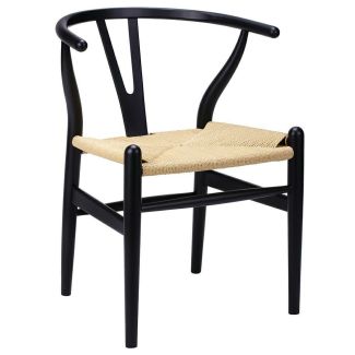KING HOME KH1501100118 Krzesło WISHBONE czarne - drewno bukowe, naturalne włókno