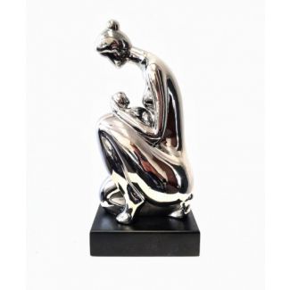 HOME DECORATION S4063 FIGURKA CERAMICZNA MOTHER AND BABY SILVER 33 CM ID-1205