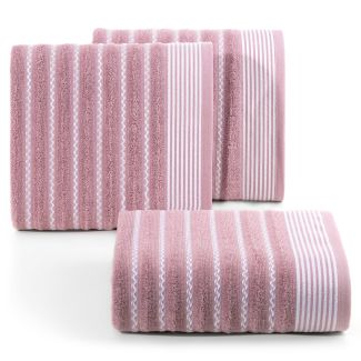 EUROFIRANY 403509 Ręcznik z ozdobną bordiurą w pasy fioletowy 140X70