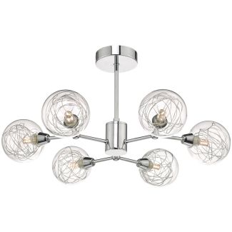 DAR TYK6450 TYKA 6LT SEMI FLUSH POL CHR GLASS WIRE SHDS