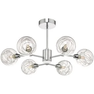 DAR TYK6450 TYKA 6LT SEMI FLUSH POL CHR GLASS WIRE SHDS