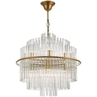 DAR LUK1735 LUKAS 13LT PENDANT BRUSHED ANTIQUE GOLD & CLEAR GL