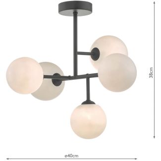 DAR EUA5422 EUAN 5LT SEMI FLUSH MATT BLACK OPAL GLASS