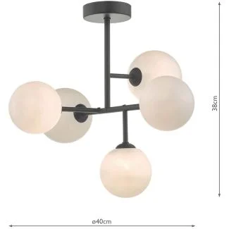 DAR EUA5422 EUAN 5LT SEMI FLUSH MATT BLACK OPAL GLASS