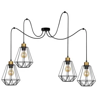 CANDELLUX 34-00309 PRIMO P LAMPA WISZĄCA CZARNY+PATYNA 4X60W E27 KLOSZ CZARNY