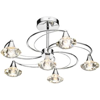 DAR LUT0650 LUTHER 6LT SEMI FLUSH CW CRYSTAL GLASS POL CHR