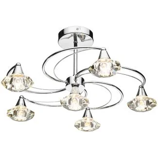 DAR LUT0650 LUTHER 6LT SEMI FLUSH CW CRYSTAL GLASS POL CHR