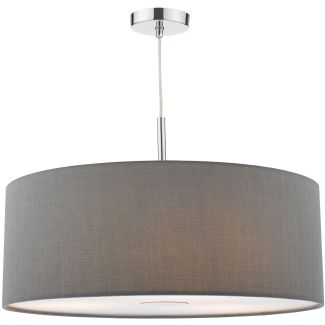 DAR RON1739 RONDA 3LT PENDANT 60CM DRUM GREY FAUX SILK