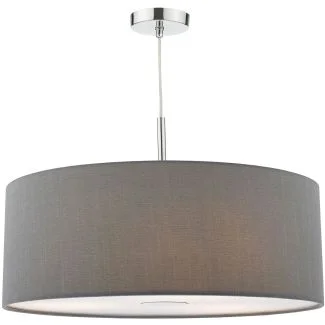 DAR RON1739 RONDA 3LT PENDANT 60CM DRUM GREY FAUX SILK