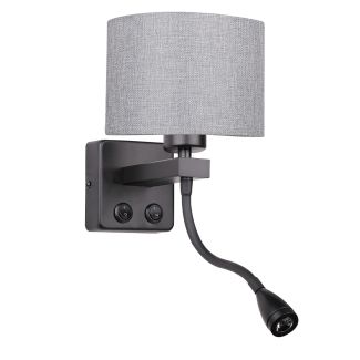 CANDELLUX 21-75499 POLO KINKIET 1X40W E27 + 2W LED CZARNY ABAŻ. OKRĄGŁY SZARY