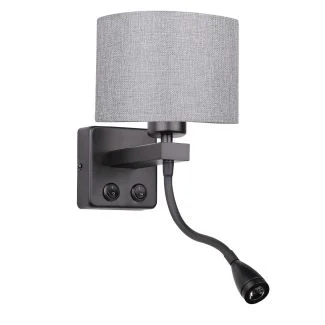 CANDELLUX 21-75499 POLO KINKIET 1X40W E27 + 2W LED CZARNY ABAŻ. OKRĄGŁY SZARY