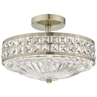 DAR OLO5375 OLONA 3LT SEMI FLUSH ANT BRASS AND CLEAR CRYSTAL