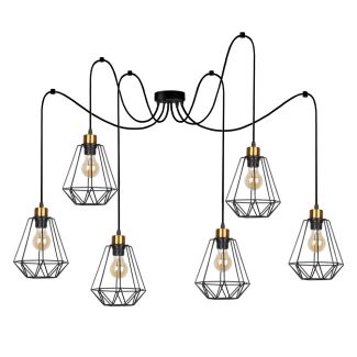CANDELLUX 36-00316 PRIMO P LAMPA WISZĄCA CZARNY+PATYNA 6X60W E27 KLOSZ CZARNY