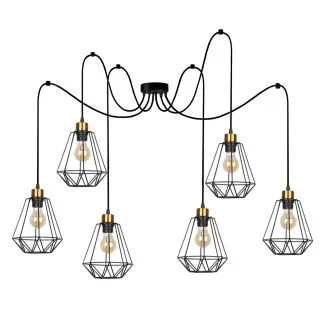 CANDELLUX 36-00316 PRIMO P LAMPA WISZĄCA CZARNY+PATYNA 6X60W E27 KLOSZ CZARNY
