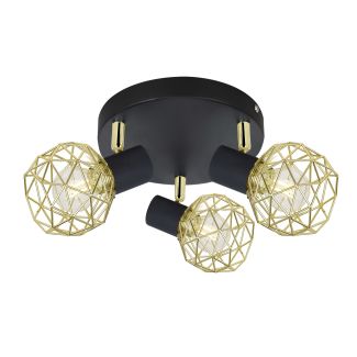 CANDELLUX 98-66466 ACROBAT LAMPA SUFITOWA PLAFON 3X40W E14 CZARNY KLOSZ ZŁOTY