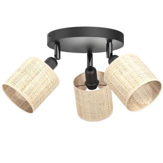 LUMINEX 5297 spot Rattan plate dia 200 black, shade dia 100, h 100, 3xE27