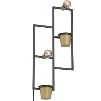 LUMINEX 5337 kinkiet Flower wall, 2 gold flower pots, black/gold 2xE27