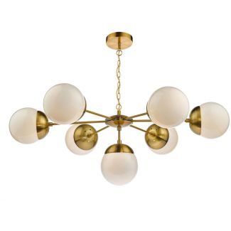 DAR BOM3435 BOMBAZINE 7LT PENDANT NATURAL BRASS CW GLS SHDS
