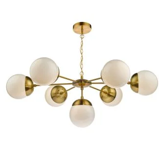DAR BOM3435 BOMBAZINE 7LT PENDANT NATURAL BRASS CW GLS SHDS