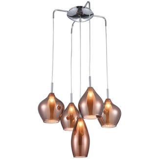 AZZARDO AZ3172 AMBER MILANO 5 COPPER DECORATIVE LAMP