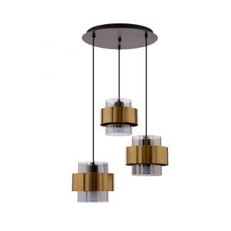 CANDELLUX 33-09500 SPIEGA LAMPA WISZĄCA TALERZ CZARNY+MOSIĘŻNY 3X60W E27 KLOSZ DYMIONY