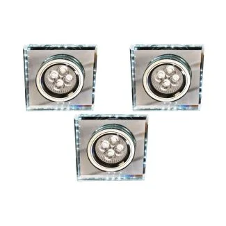 CANDELLUX 99-54746 ZESTAW TRZECH OPRAW SS-22 CH/TR+WH GU10 50W+LED SMD 230V BIAŁY 2,1W CHROM OPR. STROP. STAŁA KWADRATOWA SZKŁO TRANSPARENTNE