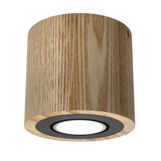 LUMINEX 9746 Downlight drewno + metalowy ring w kolorze czarnym 1xGU10