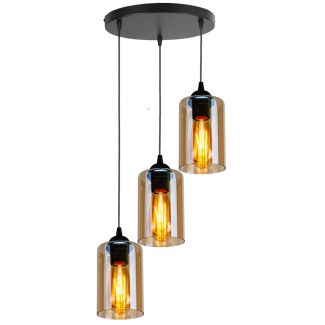 CANDELLUX 33-00576 BISTRO LAMPA WISZĄCA CZARNY TALERZ 3X40W E27 KLOSZ BRĄZOWY