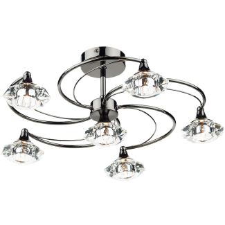 DAR LUT0667 LUTHER 6LT SEMI FLUSH CW CRYSTAL GLASS BLK CHR