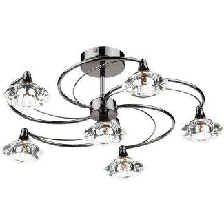 DAR LUT0667 LUTHER 6LT SEMI FLUSH CW CRYSTAL GLASS BLK CHR